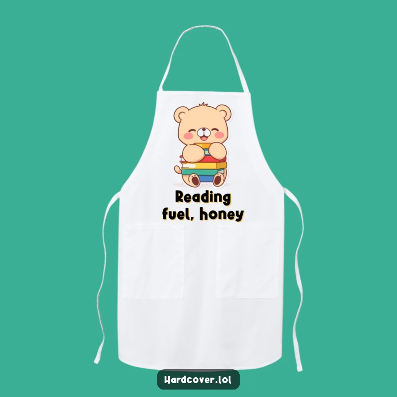 Funny Bear Cub Chef Apron: Joyful Book Hugging Character for Kitchen Fun