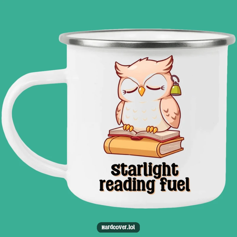 Funny Owl Camping Mug: Sleepy Reader with Lamp for Outdoor Adventures