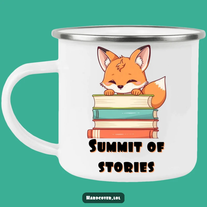 Durable Funny Fox Book Stack Camping Mug - Adventure & Intellect
