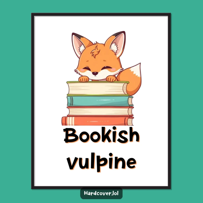 Funny Fox Book Stack Digital Art - Printable Curiosity for Your Walls