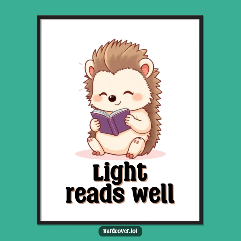 Funny Hedgehog Reading Digital Print: Content Character Art