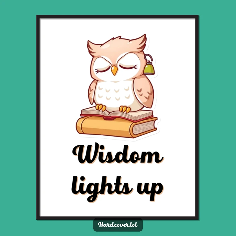 Funny Owl Reading Digital Print: Sleepy Character with Lamp Art