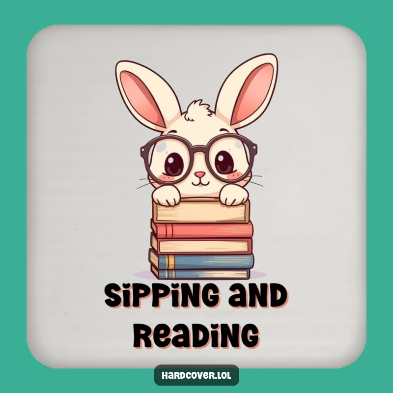 Funny Curious Rabbit Glasses Coaster - Bookworm Drink Protector