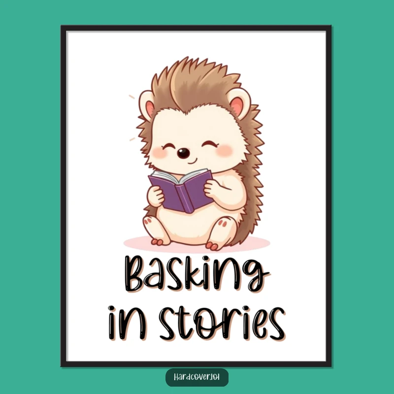 Funny Hedgehog Reading Poster: Content Character Art for Book Lovers