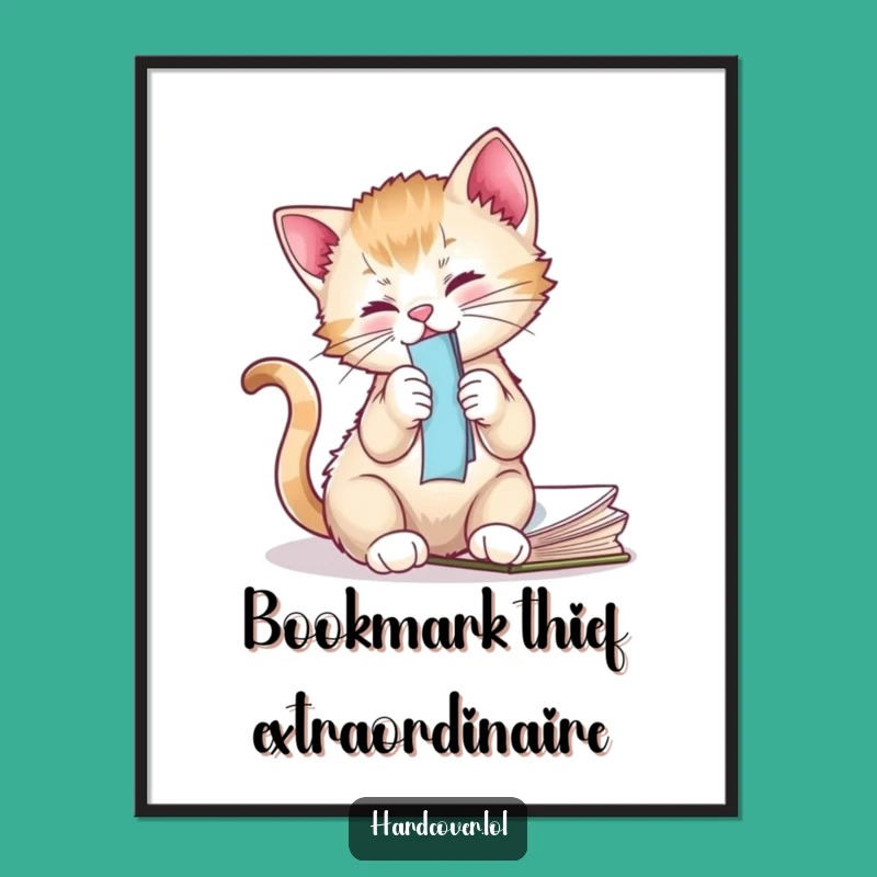 Funny Kitten Wall Art - Playful Cat Decor Gift for Book Nooks