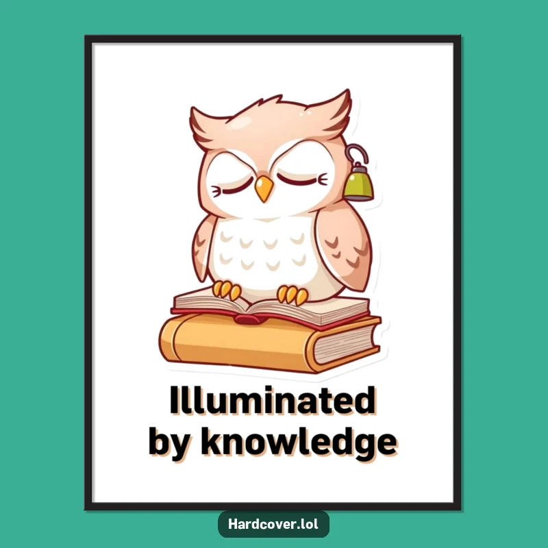Funny Owl Reading Poster: Sleepy Character with Lamp Art for Book Lovers