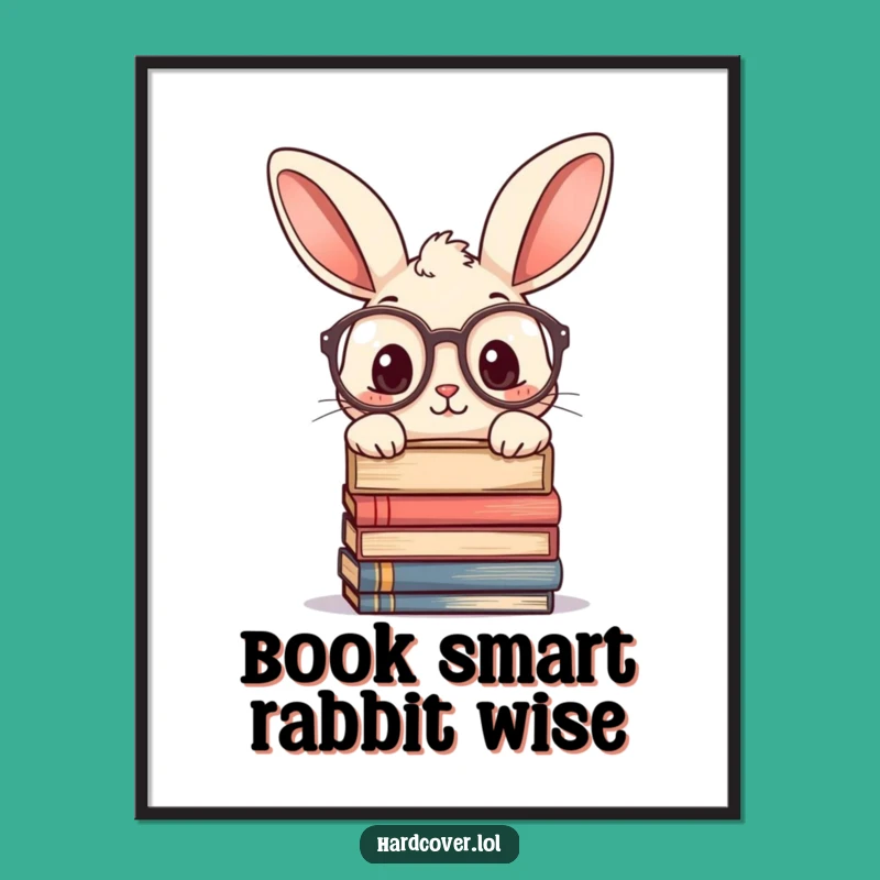 Free Printable Rabbit Wall Art: Glasses Books Peek Funny Downloadable Decor
