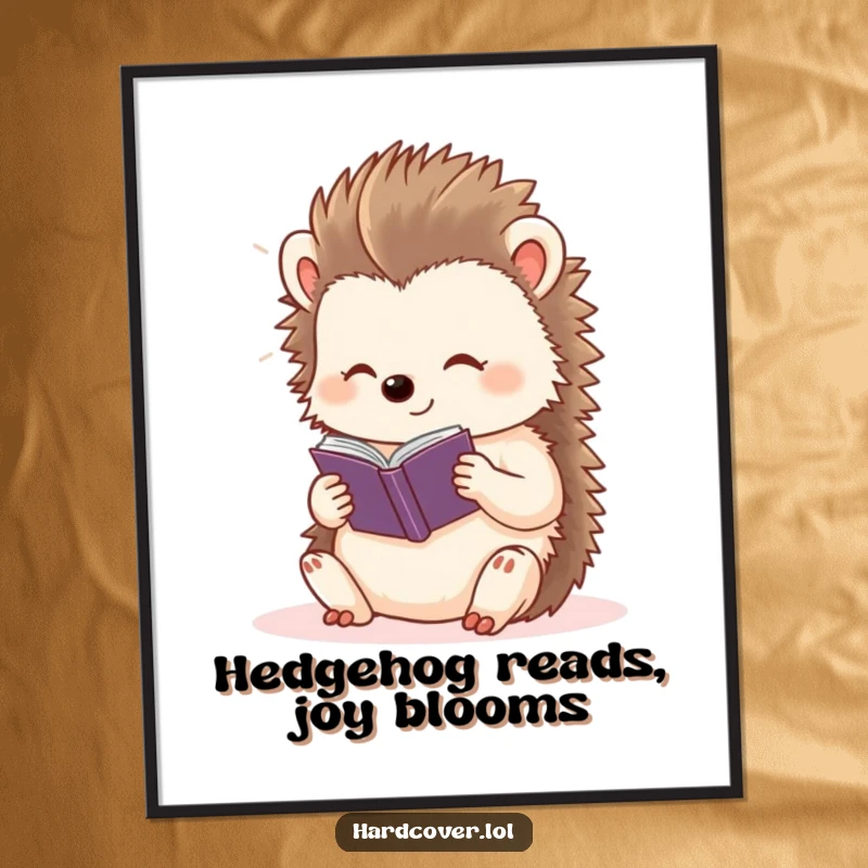 Funny Free Printable Wall Art: A content hedgehog basks in light, engrossed in a tiny storybook.