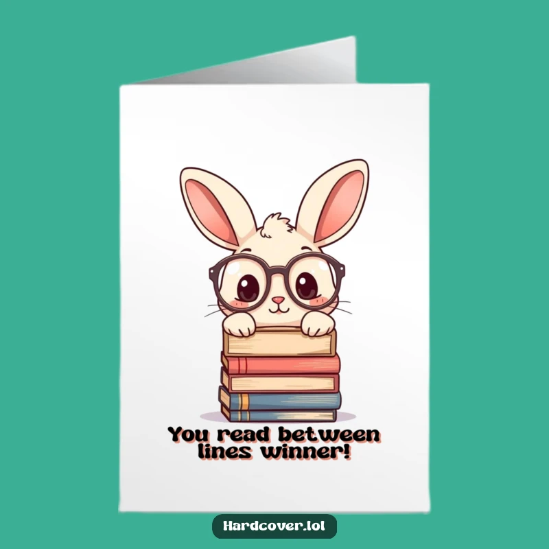 Free Printable Rabbit Congratulations Card: Glasses Books Peek Funny Downloadable Gift