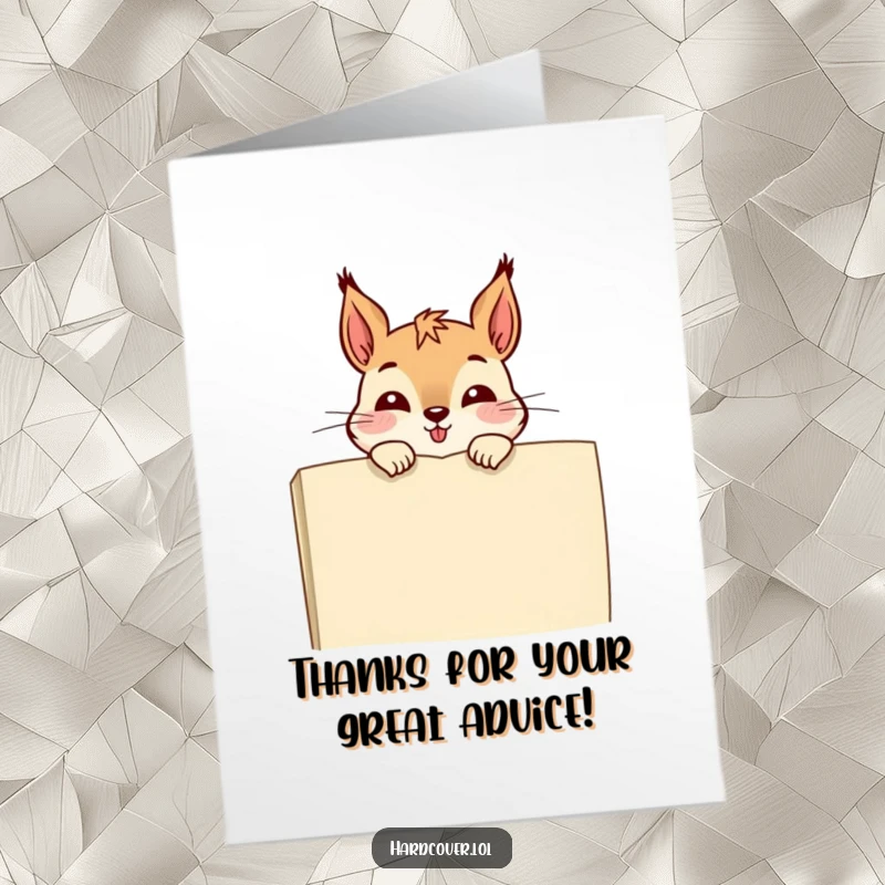 Funny Free Printable Thank You Card: A small squirrel giggling as it peeks over the top of a closed book.