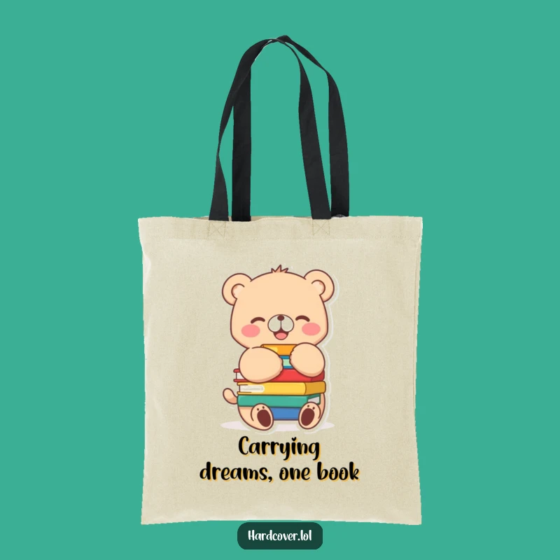 Funny Bear Cub Tote Bag: Joyful Book Lover Gift, Hugging Books Character